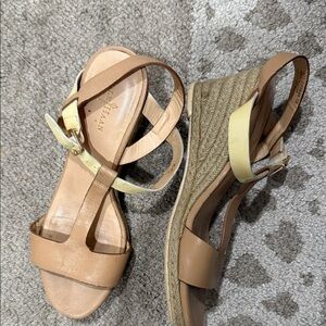 Cole Haan Tan and Cream Wedge Sandals
